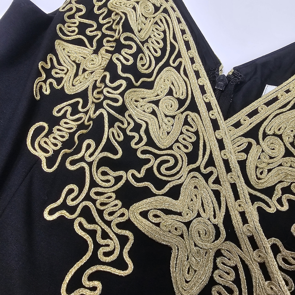 Antropology Beth Bowley Black Dress with Gold Detailing Onamentation Wool Boho - Picture 11 of 12